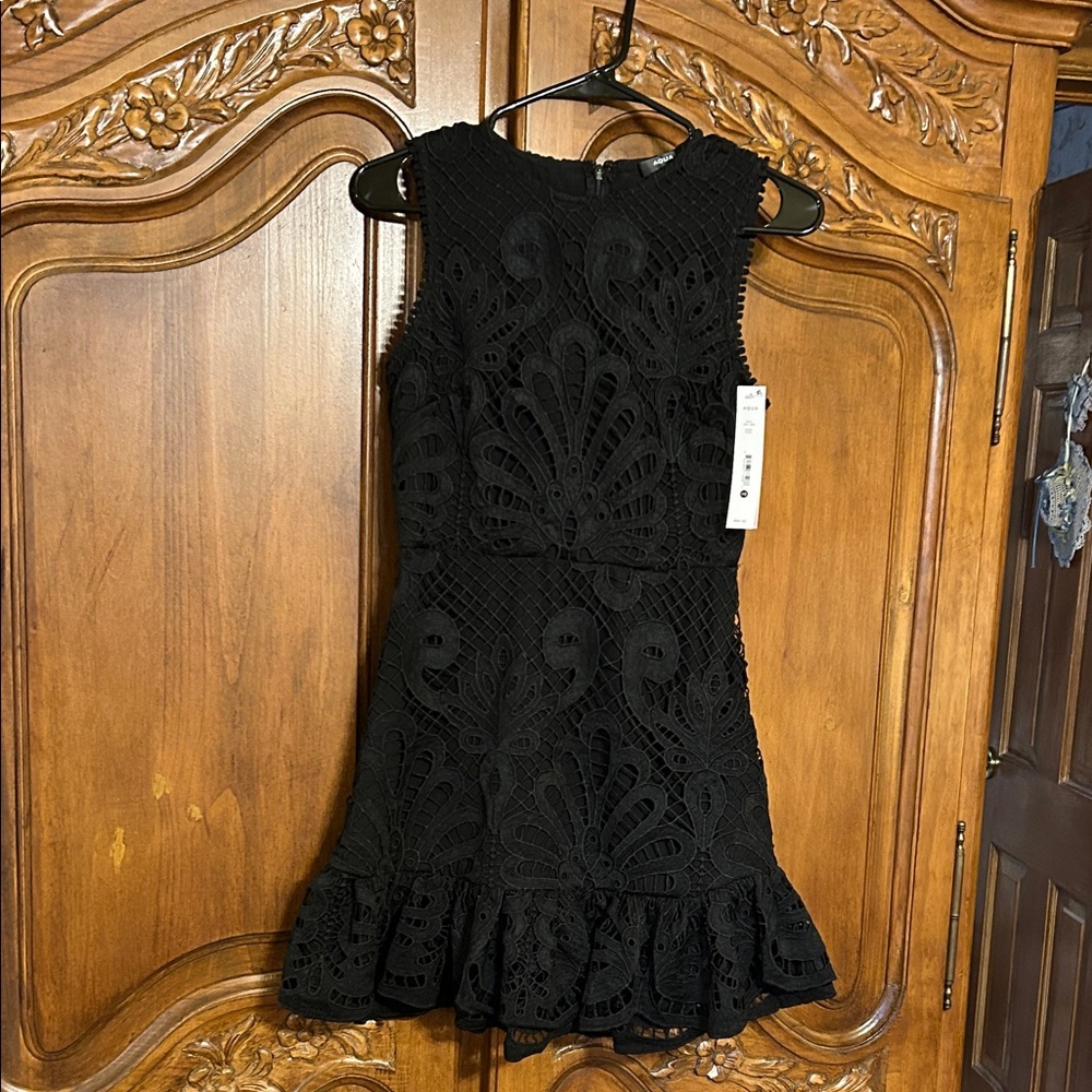 Aqua Black Crochet Lace Ruffle-Hem Mini Dress.  Great for Sorority Pref